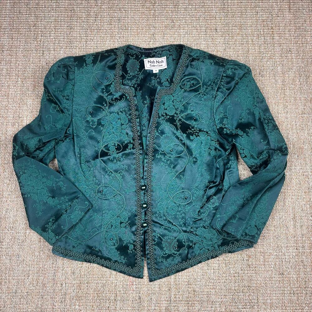 💚 Vintage Nah Nah Collection Brocade Jacket | Size 14 | Emerald Green